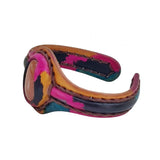 Handcrafted Genuine Vegetal Colored Leather Bracelet with Gold Sandstone Setting-Lifestyle Gift Fashion Jewelry Cuff Bangle