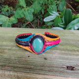 Unique Handcrafted Vegetal Colored Leather Bracelet with Green Agate Stone-Unisex Gift Fashion Jewelry with Naturel Stone Cuff