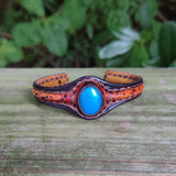 Handcrafted Adjustable Colored Vegetal Leather Bracelet with Firuze Stone-Unisex Gift Fashion Jewelry Natural Stone Cuff Wristband