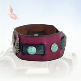 Unique Handcrafted Maroon and Black Color Genuine Leather with Broken Heart Concho Bracelet-Adjustable Unisex Gift Studded Cuff Wristband