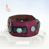Unique Handcrafted Maroon and Black Color Genuine Leather with Broken Heart Concho Bracelet-Adjustable Unisex Gift Studded Cuff Wristband