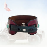 Unique Handcrafted Maroon and Black Color Genuine Leather with Broken Heart Concho Bracelet-Adjustable Unisex Gift Studded Cuff Wristband
