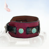 Unique Handcrafted Maroon and Black Color Genuine Leather with Broken Heart Concho Bracelet-Adjustable Unisex Gift Studded Cuff Wristband
