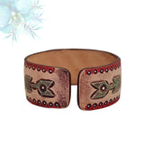Handcrafted Genuine Vegetal Leather Bracelet with Hand Carved Ethnic-Gift-Unique Fashion Jewelry-Adjustable Wristband or Arm Bracelet