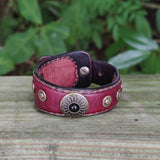 Unique Handcrafted Genuine Leather with Sun Flower Concho Bracelet-Unisex Gift Studded Cuff Wristband Brown Black