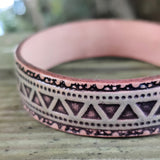 Handcrafted Genuine Vegetal Leather Bracelet with Hand Carved Ethnic-Gift-Unique Fashion Jewelry-Adjustable Wristband or Arm Bracelet