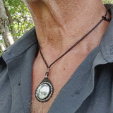 Boho Handcrafted Genuine Vegetal Leather Necklace with White and Gray Agate Stone-Unique Unisex Gift Fashion Jewelry