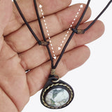 Boho Handcrafted Genuine Vegetal Leather Necklace with White and Gray Agate Stone-Unique Unisex Gift Fashion Jewelry