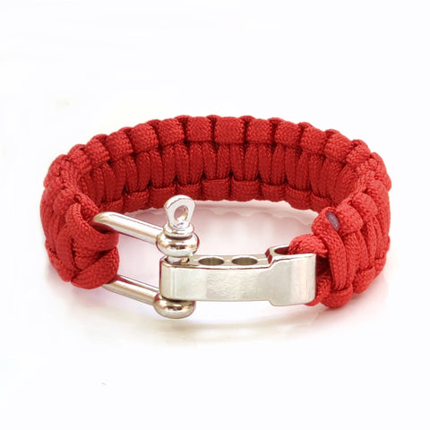 Handmade Braided Red Umbrella Rope with Adjustable Stainless Steel Shackle Lock - Marine Unisex Fashion Cuff-Bracelet