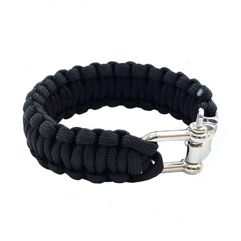 Handmade Braided Black Umbrella Rope with Adjustable Stainless Steel Shackle Lock - Gift Marine Unisex Fashion Cuff-Bracelet