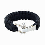 Handmade Braided Black Umbrella Rope with Adjustable Stainless Steel Shackle Lock - Gift Marine Unisex Fashion Cuff-Bracelet