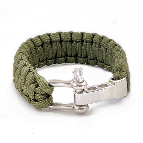 Handmade Braided Green Umbrella Rope with Adjustable Stainless Steel Shackle Lock - Gift Marine Unisex Fashion Cuff-Bracelet