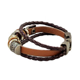 Boho Multilayer Leather Bracelet with Wood and Stainless Steel Beads - Gift Cuff Men genuine Leather Bracelet  Unisex Fashion Jewelry