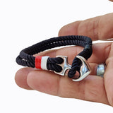 Boho Navy Style Multilayer Black Rope Bracelet with Stainless Steel Anchor Cuff - Gift Fashion Unisex Marine Bracelet