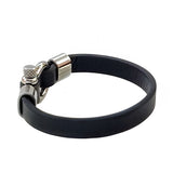 Handcrafted 7.5'' Length Black Genuie Leather Strap Unisex Marine Style Fashion Bracelet-Cuff - Gift Stainless Shackle Design Jewelery