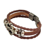 Boho Navy Style Multilayer Brown Leather Bracelet with Stainless Steel Anchor Cuff - Gift Fashion Unisex Marine Bracelet