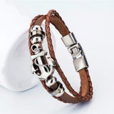 Boho Navy Style Multilayer Brown Leather Bracelet with Stainless Steel Anchor Cuff - Gift Fashion Unisex Marine Bracelet