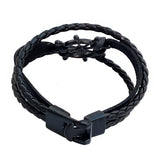 Handcrafted Mulilayer Black Braided Leather Bracelet with Black Ships Wheel Bracelet for Men - Gift Unisex Marine Fashion Jewelery