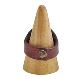 Handcrafted Vegetal Brown Leather Ring with Red Agate Stone with White Stripes Setting-Gift Unisex Leather Fashion Jewelry Band