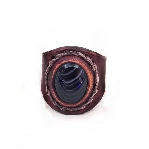 Boho Leather Ring with Onyx Setting (4432068247606)