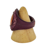 Unique Handcrafted Genuine Vegetal Brown Leather Ring with Gold Stone-Size 11 Unisex Gift Leather Fashion Jewelry Band with Naturel Stone