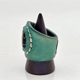 Unique Handcrafted Genuine Vegetal Green Leather Ring with Black Agate Stone Setting-Unisex Gift Fashion Jewelry Band