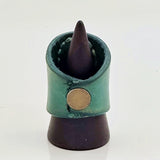 Unique Handcrafted Genuine Vegetal Green Leather Ring with Black Agate Stone Setting-Unisex Gift Fashion Jewelry Band