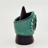 Unique Handcrafted Genuine Vegetal Green Leather Ring with Black Agate Stone Setting-Unisex Gift Fashion Jewelry Band
