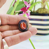 Unique Handcrafted Genuine Vegetal Black Leather Ring with Amber Agate Stone with White Stripes-Size 10.5 Gift Unisex Fashion Jewelry Band