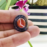 Unique Handcrafted Genuine Vegetal Black Leather Ring with Amber Agate Stone with White Stripes-Size 10.5 Gift Unisex Fashion Jewelry Band