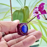 Handcrafted Genuine Vegetal Brown Leather Ring with Blue Cat's Eye Agate Stone Setting-Unisex Gift Fashion Jewelry with Naturel Stone Band
