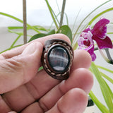Unique Handcrafted Genuine Vegetal Brown Leather Ring With Gray Agate Stone Setting-Unisex Gift Fashion Jewelry Band Natural Stone