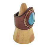 Handcrafted Brown Leather Ring with Green Agate Stone Setting-Fashion Jewelry-No 9 Men and Women-Handmade Ring