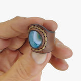 Handcrafted Brown Leather Ring with Green Agate Stone Setting-Fashion Jewelry-No 9 Men and Women-Handmade Ring