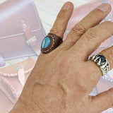 Handcrafted Brown Leather Ring with Green Agate Stone Setting-Fashion Jewelry-No 9 Men and Women-Handmade Ring