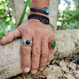 Handcrafted Genuine Vegetal Brown Leather Ring With Green Cat's Eye  Stone Setting-Size 9 Unisex Gift Fashion Jewelry Band