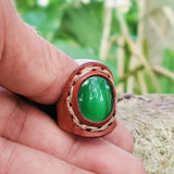 Handcrafted Genuine Vegetal Brown Leather Ring With Green Cat's Eye  Stone Setting-Size 9 Unisex Gift Fashion Jewelry Band