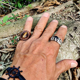 Handcrafted Genuine Vegetal Leather Ring With Tiger Eye Stone Setting-Unisex Gift Fashion Jewelery with Naturel Stone Size 10