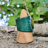 Unique Handcrafted Genuine Vegetal Green Leather Ring with Yellow Agate Stone-Size 9.5 Unisex Gift Fashion Jewelry Band with Natural Stone