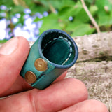 Unique Handcrafted Genuine Vegetal Green Leather Ring with Yellow Agate Stone-Size 9.5 Unisex Gift Fashion Jewelry Band with Natural Stone