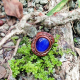 Handcrafted Genuine Vegetal Leather Ring with Blue Cat Eye Agate Stone Setting-Unisex Gift Fashion Jewelry with Naturel Stone Size 6