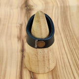 Handcrafted Genuine Vegetal Black Leather Ring with Gray Agate Stone Setting-Unisex Gift Fashion Jewelry Band with Natural Stone