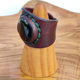 Handcrafted Brown Leather Ring with Black Agate Stone Setting-Fashion Jewelery-Unisex Gift Handmade Ring-Size 10