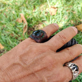 Handcrafted Brown Leather Ring with Black Agate Stone Setting-Fashion Jewelery-Unisex Gift Handmade Ring-Size 10
