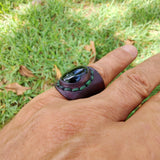 Handcrafted Brown Leather Ring with Black Agate Stone Setting-Fashion Jewelery-Unisex Gift Handmade Ring-Size 10