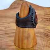Unique Handcrafted Vegetal Brown Leather Ring with Red Agate Stone Setting-Unisex Gift Fashion Jewelry Band with Naturel Stone