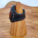 Unique Handcrafted Vegetal Brown Leather Ring with Red Agate Stone Setting-Unisex Gift Fashion Jewelry Band with Naturel Stone
