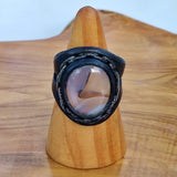 Life Style Handcrafted Genuine Vegetal Black Leather Ring with Brown Agate Stone -Unisex Gift Fashion Jewelry Band with Naturel Stone