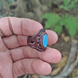 Unique Handcrafted Vegetal Brown Leather Ring with Firuze Stone Setting-Size 8.5 Unisex Gift Fashion Jewelry with Naturel Stone