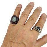 Handcrafted Vegetal Leather Ring with Gray Agate Stone Setting-Unique Unisex Gift Fashion Jewelry Band with Naturel Stone